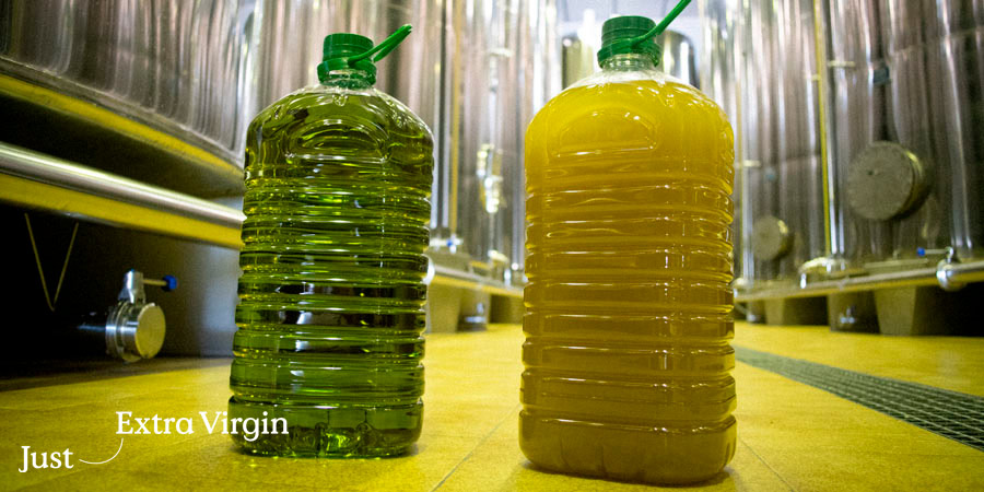 One container with filtered oil and one container with unfiltered oil.